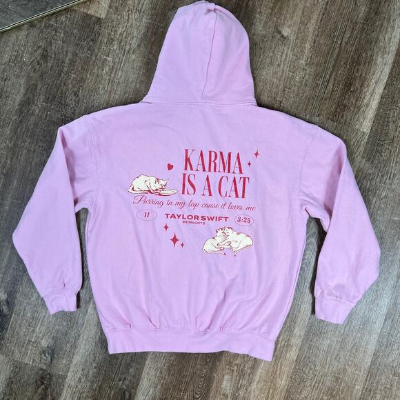 Taylor Swift Karma is a Cat Pink Concert Hoodie Midnights - Picture 1 of 5